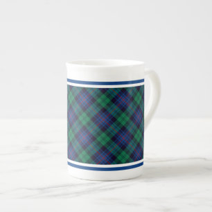Tasse En Porcelaine Plaid de bleu royal et de vert de tartan de