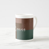 Tasse En Porcelaine Plaque moderne manuscrite propre nom Brown vert (Devant droit)