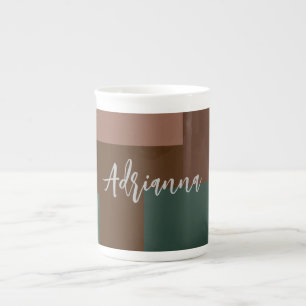 Tasse En Porcelaine Plaque moderne manuscrite propre nom Brown vert