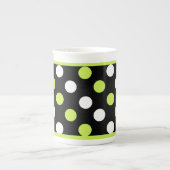 Tasse En Porcelaine Pointe Polka Chic Noir, Blanc & Chartreuse (Devant)