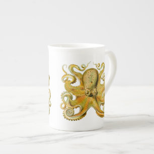 Tasse En Porcelaine Poulpe vintage d'Ernst Haeckel en jaune