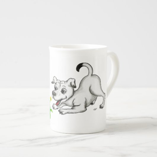 Tasse En Porcelaine Printemps éveillé, chiot avec papillon (Devant droit)