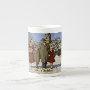 Tasse En Porcelaine Promenade de Noël d'une famille britannique des an