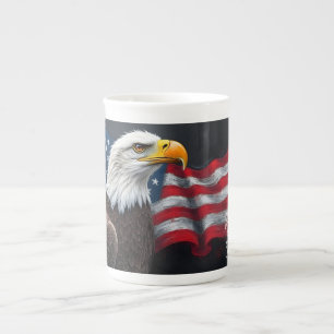 Tasse En Porcelaine Pygargue à tête blanche avec drapeau américain Art