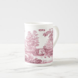 Tasse En Porcelaine Red Toile French Pastoral Bridge Bateau Vintage