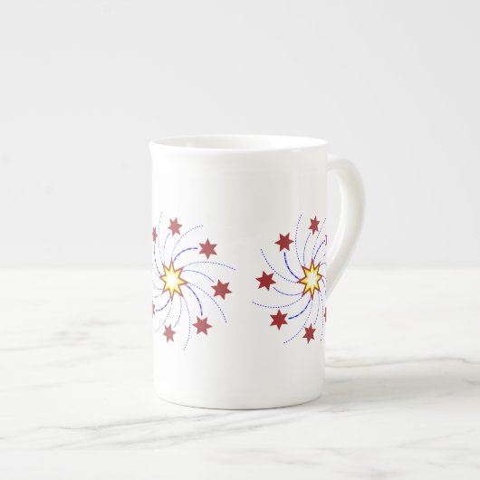 Tasse En Porcelaine Remous d'étoile de feux d'artifice - rouge, jaune, (Devant droit)