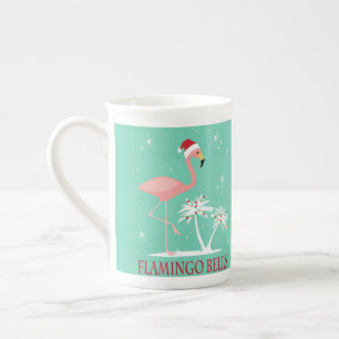 TASSE EN PORCELAINE RÉTRO FLAMANT ROSE VINTAGE MODERNE DE NOËL