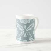 Tasse En Porcelaine Rococo Damask Art I Duck Egg Blue+Teal (Devant droit)