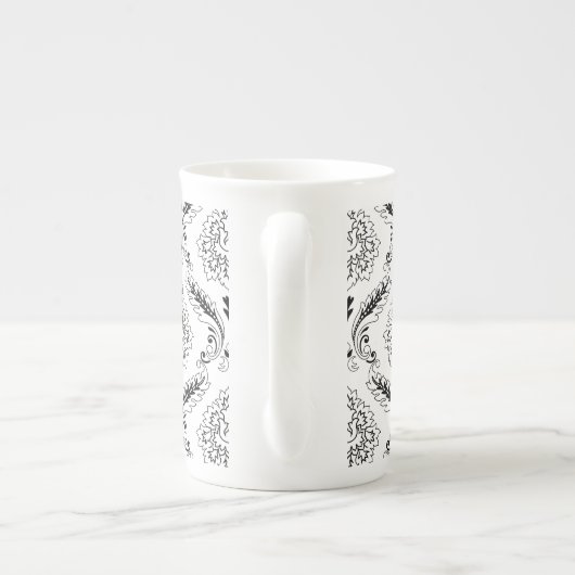 Tasse En Porcelaine Rococo Damask Line Pattern Black on White (Dos)