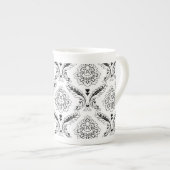 Tasse En Porcelaine Rococo Damask Line Pattern Black on White (Devant droit)