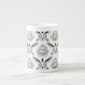 Tasse En Porcelaine Rococo Damask Line Pattern Black on White (Devant)