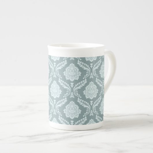 Tasse En Porcelaine Rococo Damask Pattern Duck Egg Blue+Teal (Devant droit)
