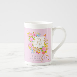 Tasse En Porcelaine Romantic Jardin florissant Monogramme rose