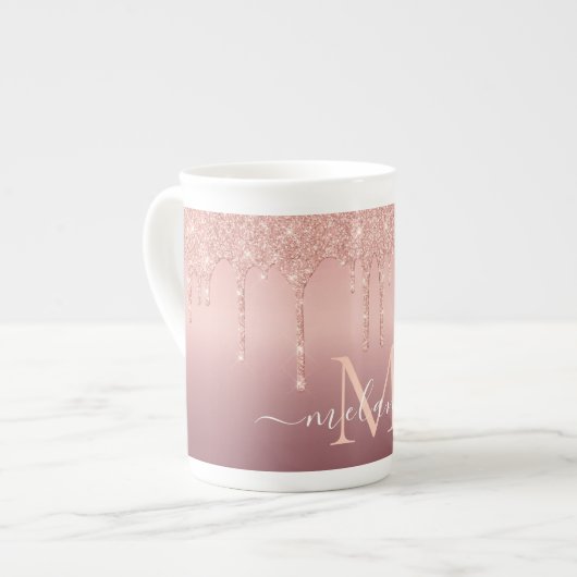 Tasse En Porcelaine Rose Gold Parties scintillant Lettre personnalisée (Devant gauche)