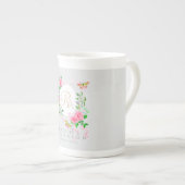Tasse En Porcelaine Rose rose ruban Chic Monogramme gris (Devant droit)