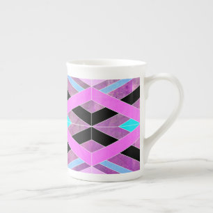 Tasse En Porcelaine Rose violet et aqua géométrique croisillon rayures