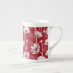 Tasse En Porcelaine Rouge avec fleurs blanches