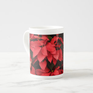 Tasse En Porcelaine Rouge Poinsettias II Noël Fête Florale