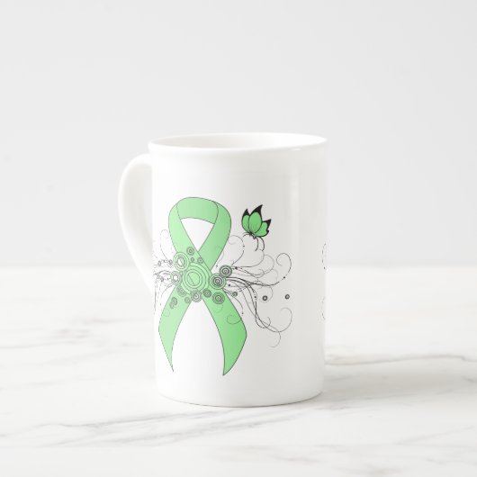 Tasse En Porcelaine Ruban vert clair avec papillon (Devant gauche)