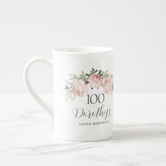 Tasse En Porcelaine Rustic Rose Floral 100e fête d'anniversaire (Gauche)