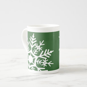 Tasse En Porcelaine Saison de vacances festive blanche et verte étoile