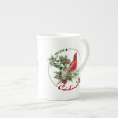 Tasse En Porcelaine Salutations du cardinal Holly Jolly ! (Devant droit)