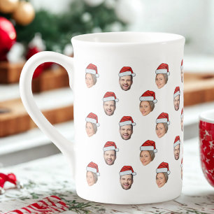 Tasse En Porcelaine Santa Hat Personnalisé Visage 2 Photo Cadeau de No