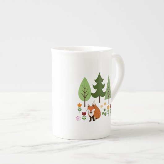 Tasse En Porcelaine Scandinavian Style Fox Flowers Trees Illustration (Devant droit)