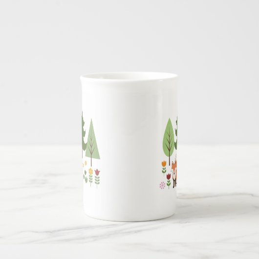 Tasse En Porcelaine Scandinavian Style Fox Flowers Trees Illustration (Devant)
