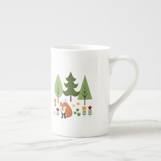 Tasse En Porcelaine Scandinavian Style Fox Flowers Trees Illustration (Droite)