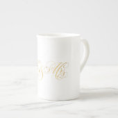 Tasse En Porcelaine Script classique tourbillonnant Mr & Mrs Gold Blac (Devant droit)