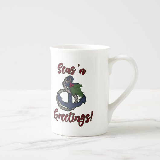 Tasse En Porcelaine Seas 'N salutations ! | Noël nautique (Droite)