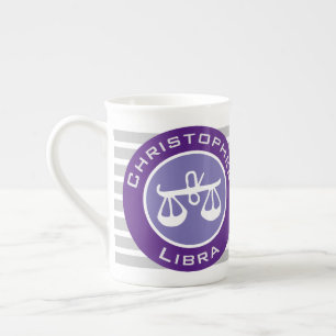 Tasse En Porcelaine Signe du zodiaque Balance avec le nom du propriéta