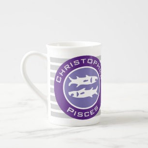 Tasse En Porcelaine Signe du zodiaque Poissons avec le nom du propriét