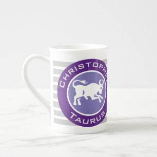 Tasse En Porcelaine Signe du zodiaque Taureau avec le nom du propriéta