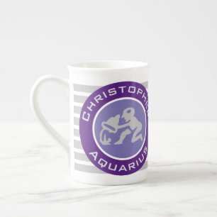 Tasse En Porcelaine Signe du zodiaque Verseau avec le nom du propriéta