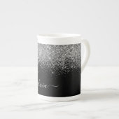 Tasse En Porcelaine Silver Black Parties scintillant Girl Monogramme N (Devant droit)