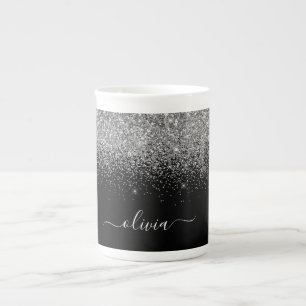 Tasse En Porcelaine Silver Black Parties scintillant Girl Monogramme N