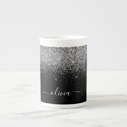 Tasse En Porcelaine Silver Black Parties scintillant Girl Monogramme N (Devant)
