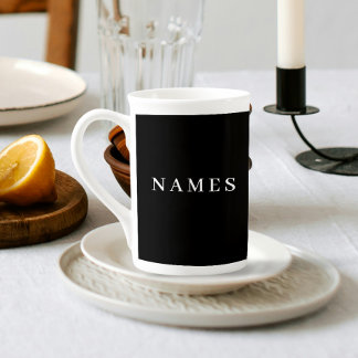 Tasse En Porcelaine Simple Black Custom Ajouter Votre Nom Élégant