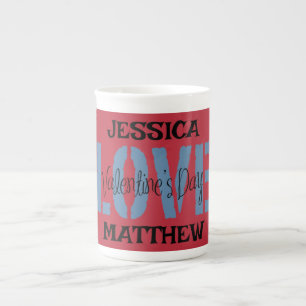 Tasse En Porcelaine simple élégant rose valentine, doux pour couple