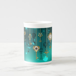 Tasse En Porcelaine Skeleton Keys on Green Background
