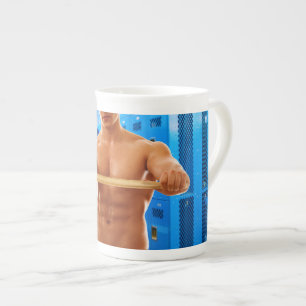 Tasse En Porcelaine SlipperyJoe homme musclé abs vestiaire pièce carre