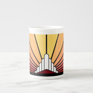 Tasse En Porcelaine Soleil Art déco à l'aube