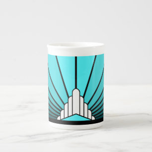 Tasse En Porcelaine Soleil Art déco en aqua