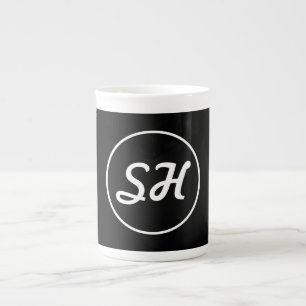 Tasse En Porcelaine Style Rétro-Moderne Monogramme Noir & Blanc