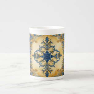 Tasse En Porcelaine Style vintage, Beau Motif Mozaik, Or Bleu