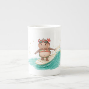 Tasse En Porcelaine Surfeur Hippopotame en Bikini pour Noël