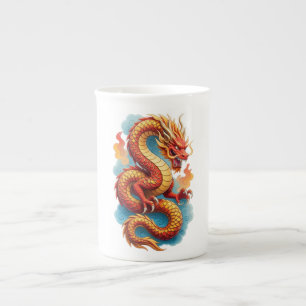 Tasse En Porcelaine Sweat à capuche Illustration du Dragon Rouge Chino