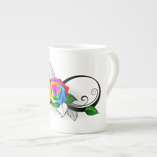 Tasse En Porcelaine Symbole d'infini avec Rose arc-en-ciel (Devant droit)
